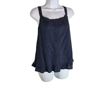 WRAP London blue cotton embroidered dark blue tank top